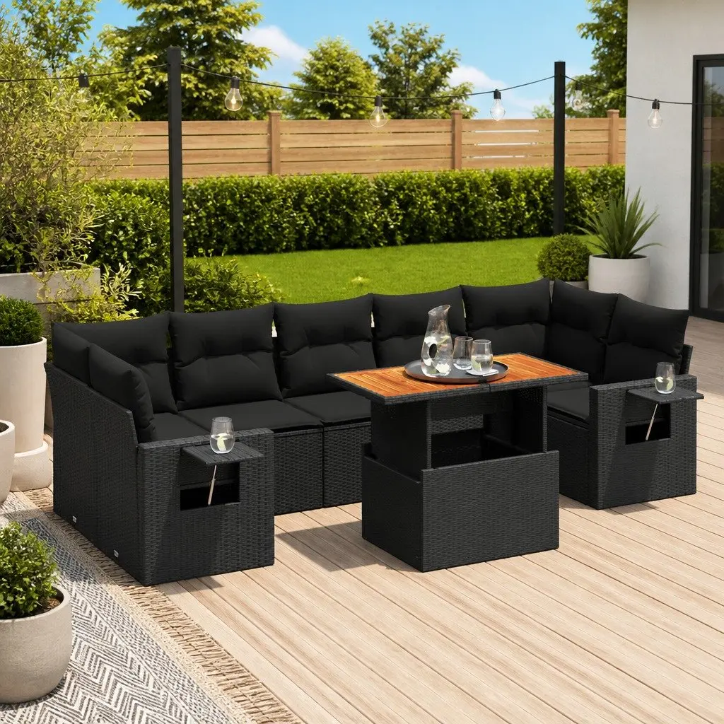 Garden Sofa Set 8 Piece Outdoor Furniture Patio Black Poly Rattan Modular