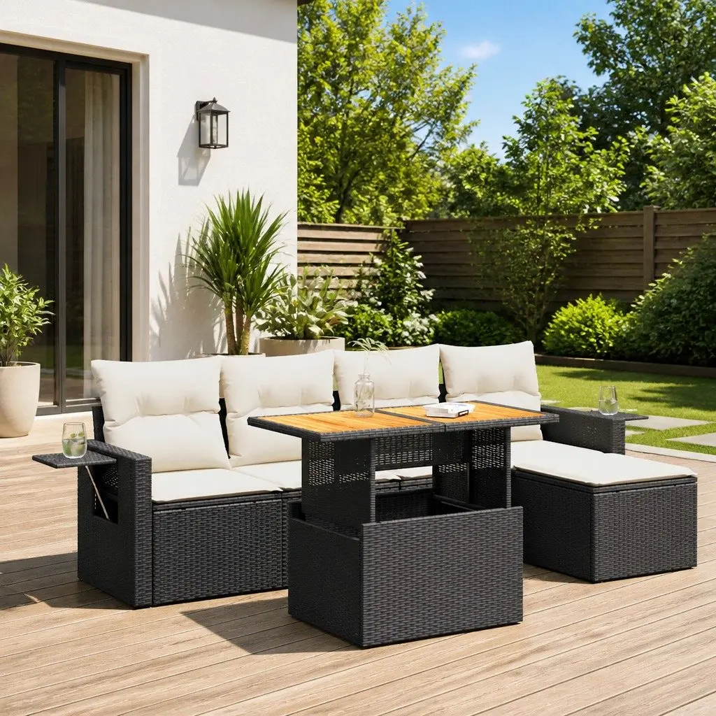 Garden Sofa Set Outdoor Furniture Modular Black 6 Piece
