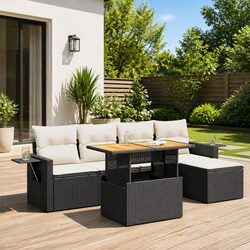 Specifications of a 6-Piece Black Poly Rattan Sofa Set