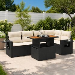 Garden Sofa Set: 6 Pieces, Black Poly Rattan with Storage