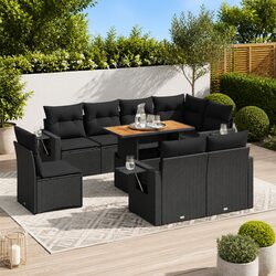 9-Piece Modular Garden Sofa Set - Black with Cushions