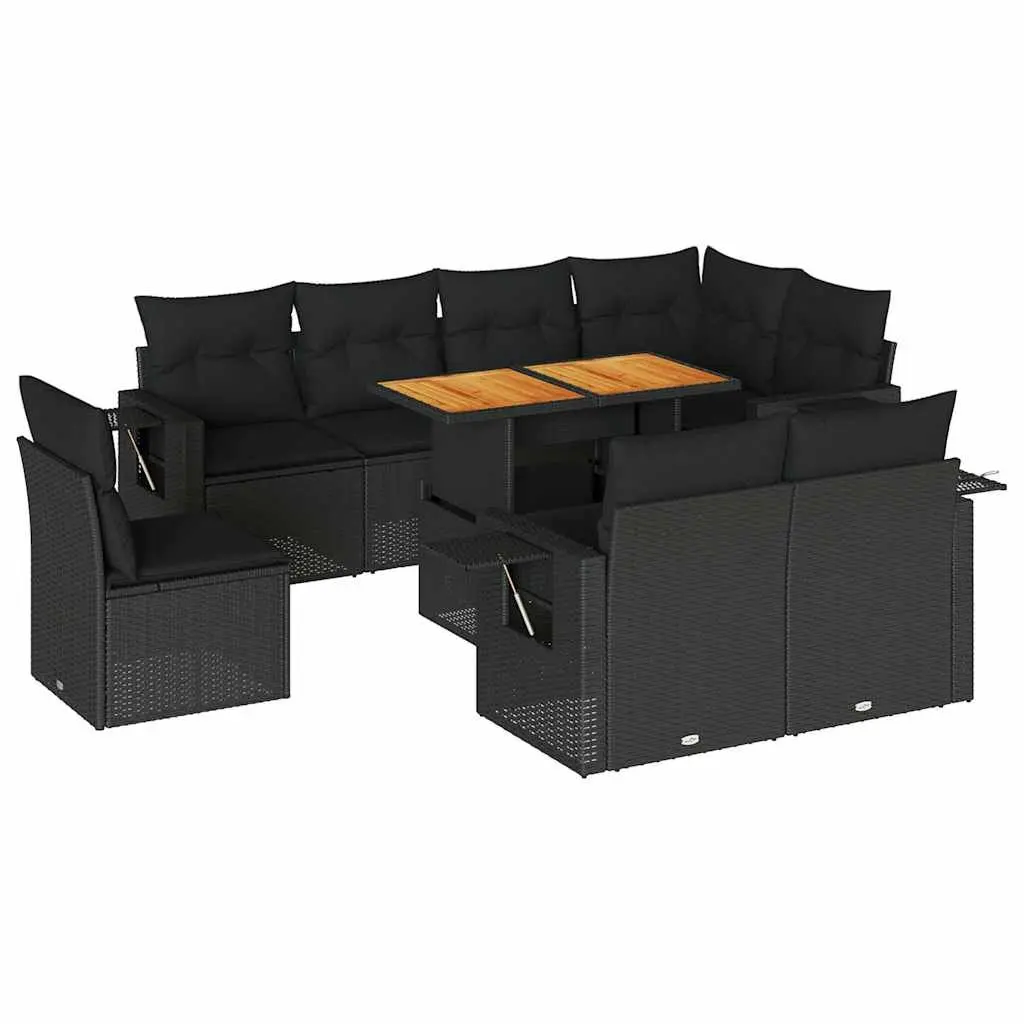 Garden Sofa Set 9 Piece Outdoor Furniture Patio Lounge with Cushions Black