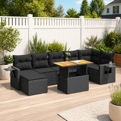 Garden Sofa Set 8 Piece Outdoor Furniture Black Poly Rattan Patio Lounger with
