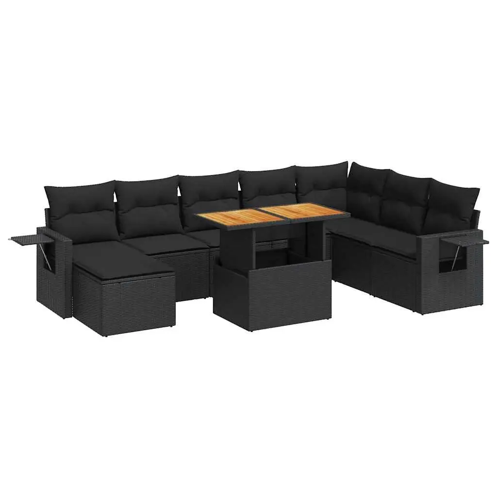 9 Piece Modular Rattan Outdoor Sofa Set for Garden Patio Seating with Cushions and Adjustable Table