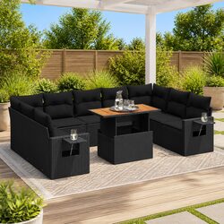 10 Piece Outdoor Garden Sofa Set Patio Furniture Black Poly Rattan with Cushions
