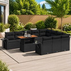 Garden Sofa Set 11 Piece Outdoor Furniture Black Poly Rattan Patio Seating