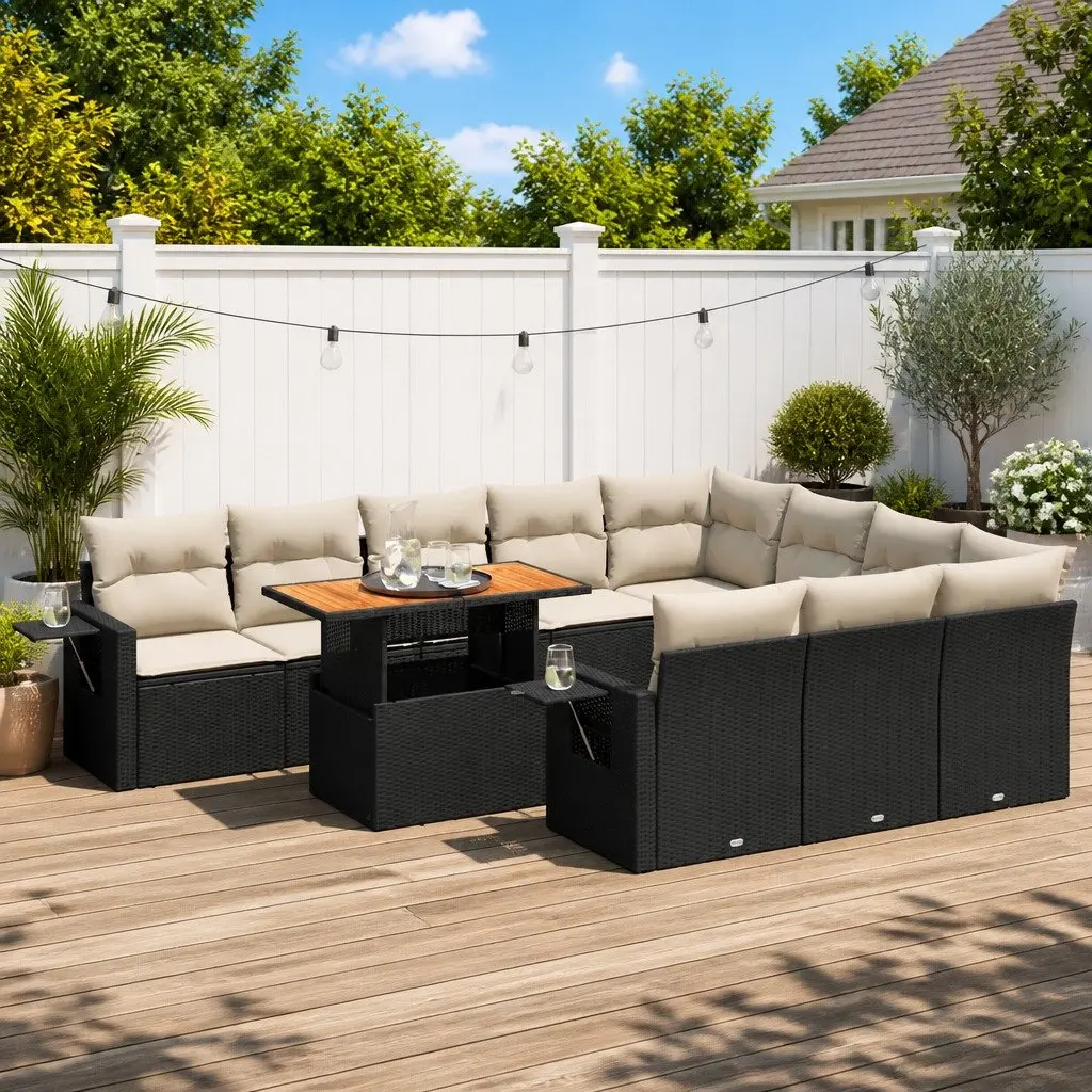Garden Sofa Set Outdoor Furniture 11 Piece Poly Rattan Black Patio Lounge Chair
