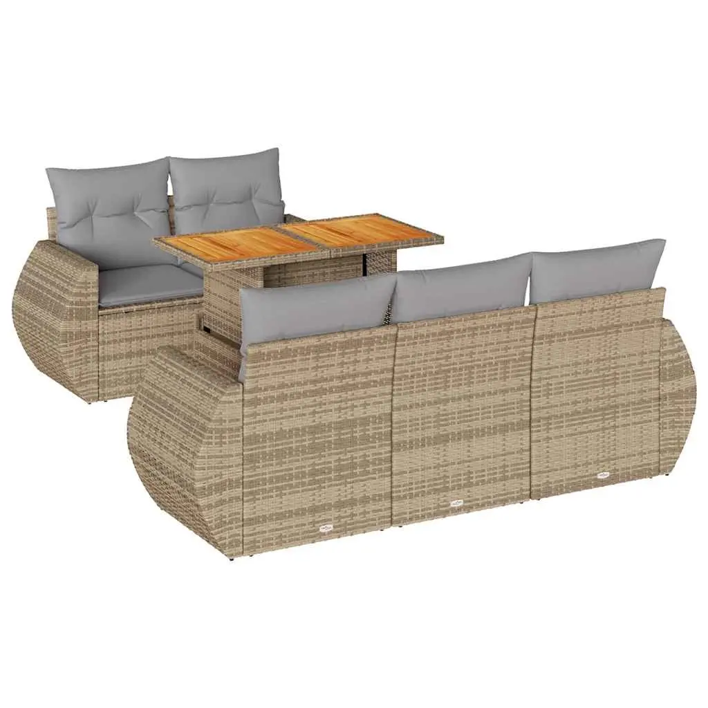 Garden Sofa Set Outdoor Furniture 6 Piece Beige Poly Rattan Patio Lounge