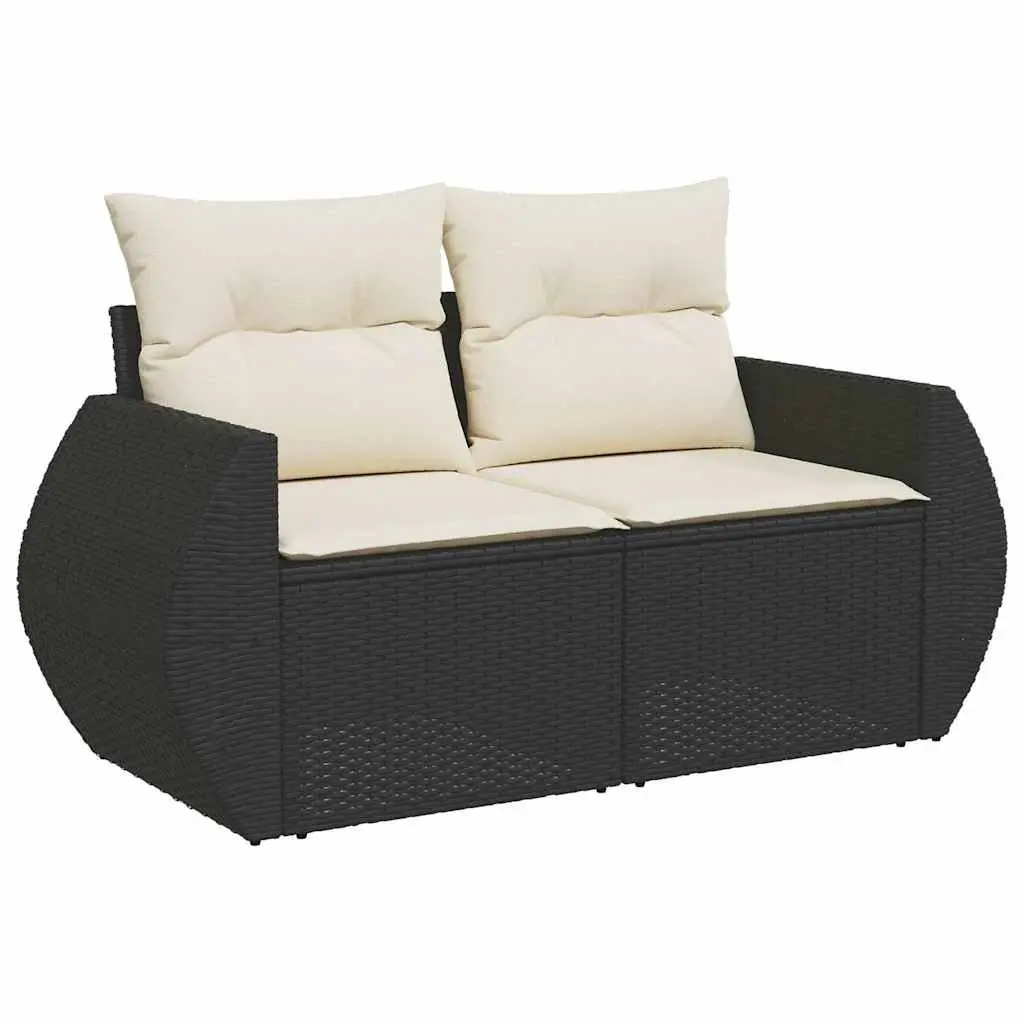 7 Piece Outdoor Garden Sofa Set with Storage Cushions Black Poly Rattan Patio