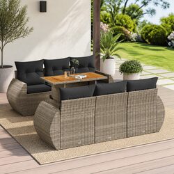 7 Piece Modular Garden Sofa Set - Grey Poly Rattan