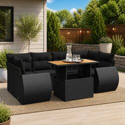 Specifications of 7 Piece Black Garden Sofa Set with Cushions