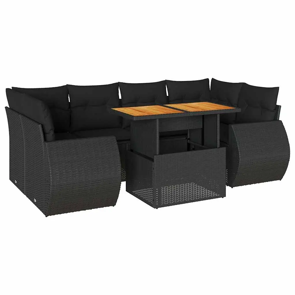 7 Piece Garden Sofa Set for Outdoor Patio Black