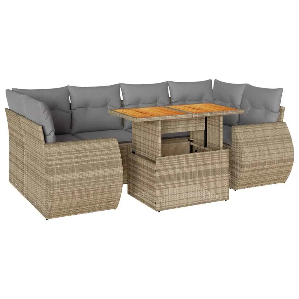 Garden Sofa Set 7 Piece Outdoor Furniture Beige Poly Rattan Modular Patio Lounge