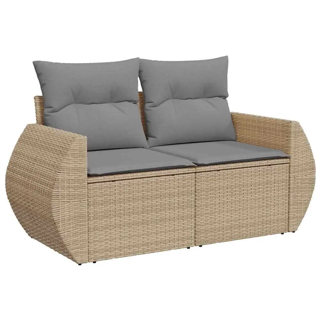 Garden Sofa Set 7 Piece Outdoor Furniture Beige Poly Rattan Modular Patio Lounge