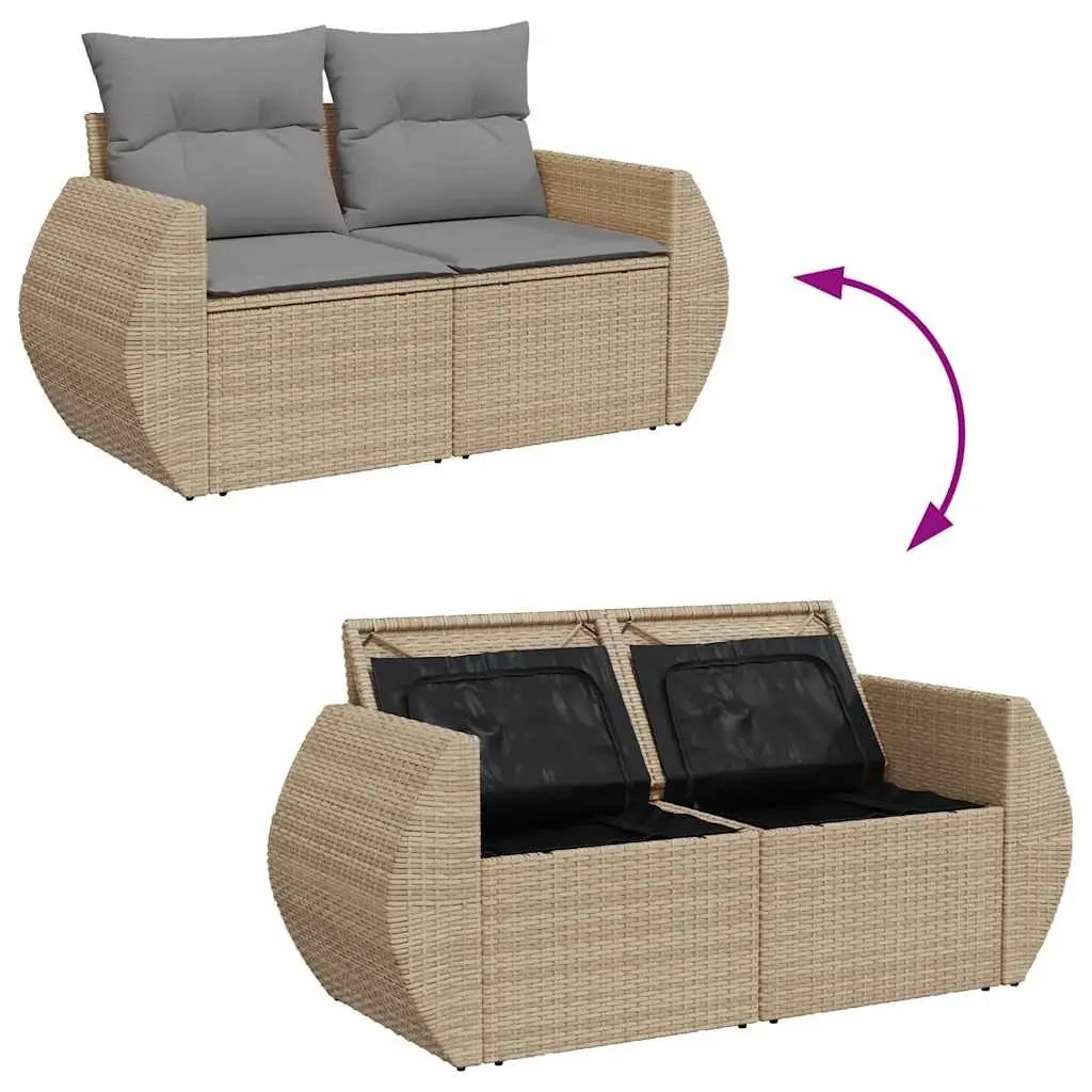 Garden Sofa Set 7 Piece Outdoor Furniture Beige Poly Rattan Modular Patio Lounge