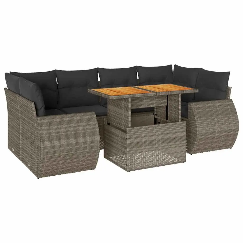 Garden Sofa Set 7 Piece Outdoor Furniture Grey Poly Rattan Patio Lounge with