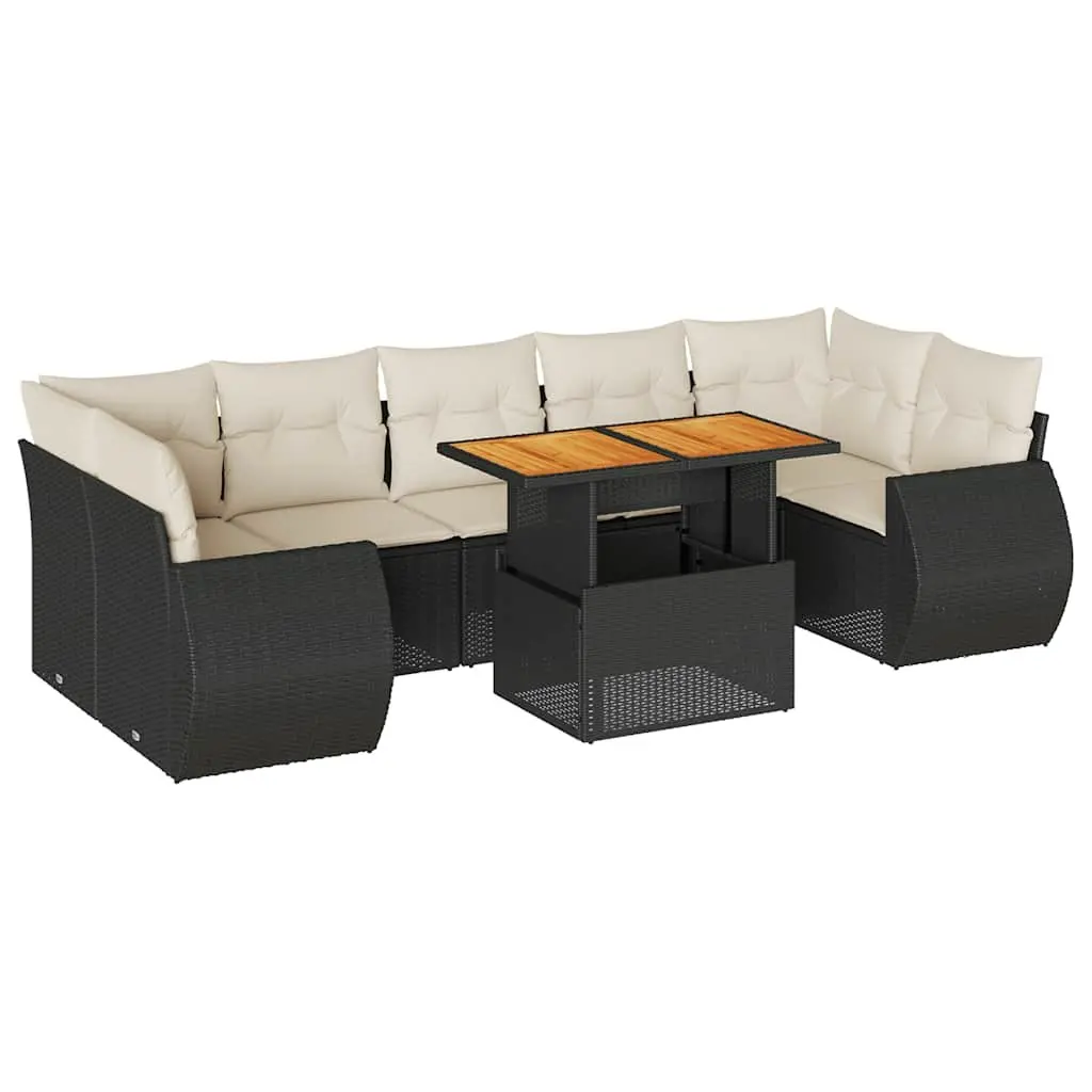 8-Piece Modular Garden Sofa Set in Black PE Rattan