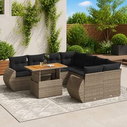 9 Piece Outdoor Garden Sofa Set: Grey Rattan Details