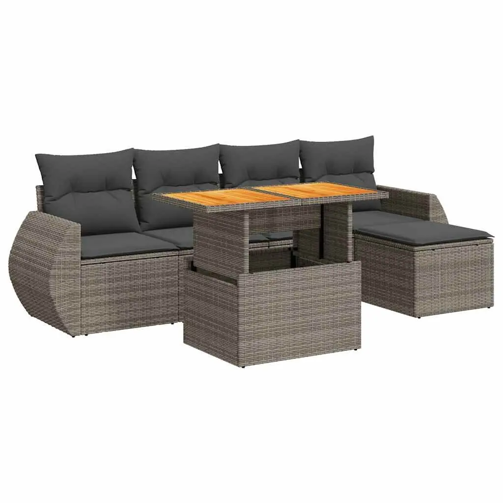 Garden Sofa Set 6 Piece Outdoor Furniture Grey Poly Rattan Patio Lounge with