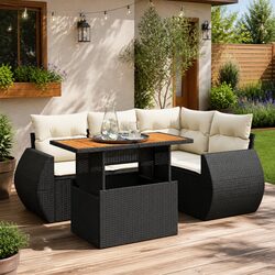 5-Piece Garden Sofa Set - Modular Black Poly Rattan Furniture