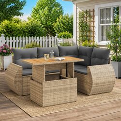 Garden Sofa Set 5 Piece Outdoor Furniture Patio Sectional with Cushions Beige