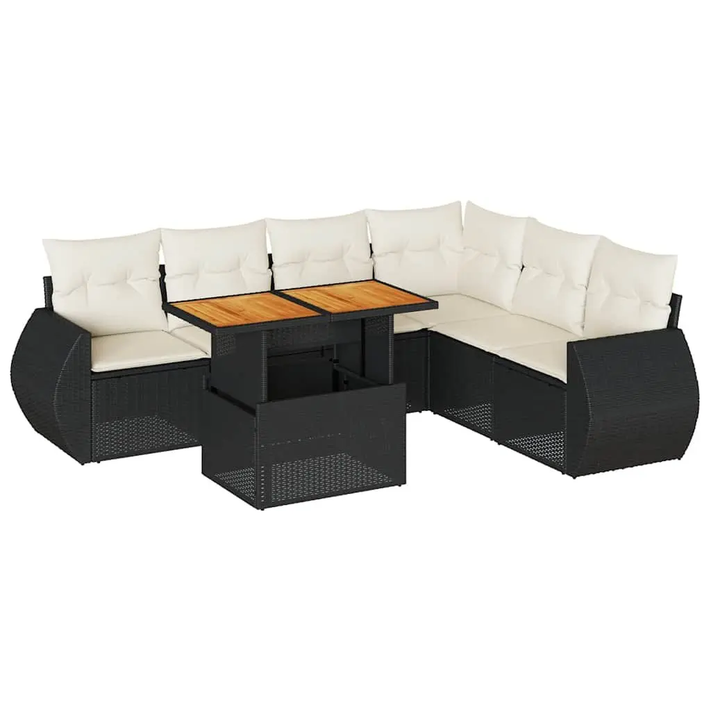7 Piece Black Poly Rattan Garden Sofa Set