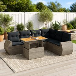 7 Piece Garden Sofa Set Grey Poly Rattan Outdoor Patio Furniture with Storage