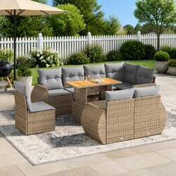 Garden Sofa Set 9 Piece Outdoor Furniture Beige Poly Rattan Patio Lounge with