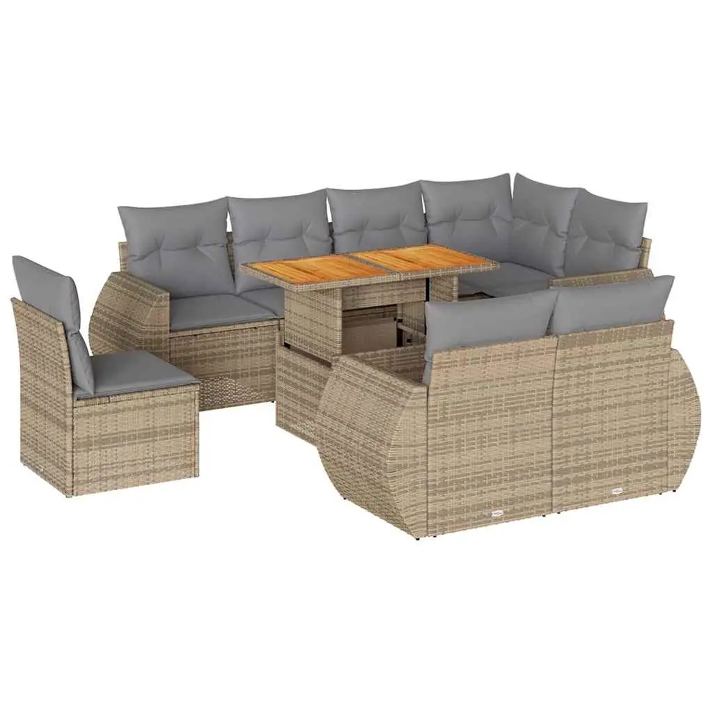 9-Piece Beige Outdoor Sofa Set
