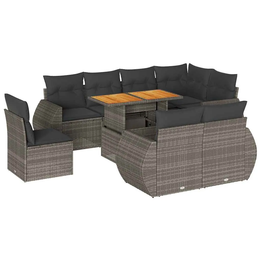 Garden Sofa Set Outdoor Furniture 9 Piece Grey Poly Rattan Patio with Cushions