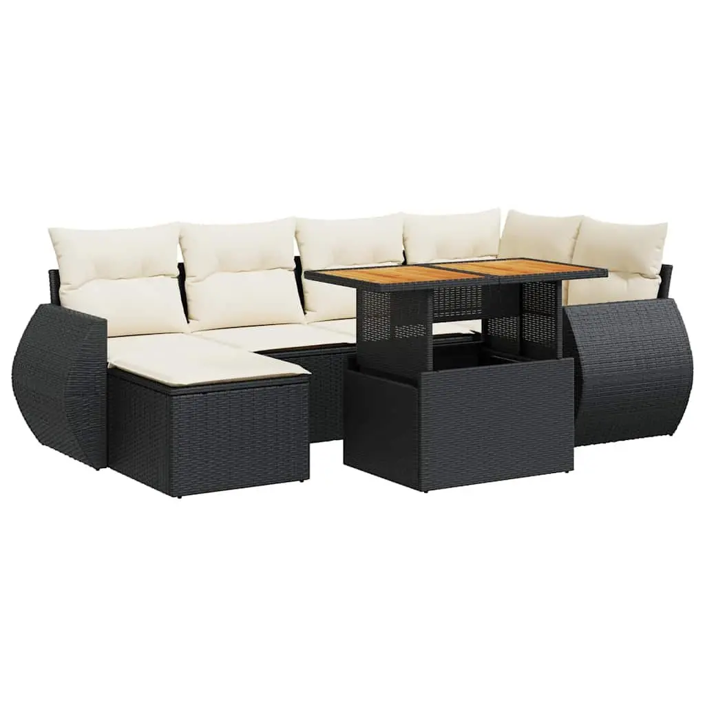 Garden Sofa Set 7 Piece Outdoor Furniture Patio Lounge Black Poly Rattan Modular