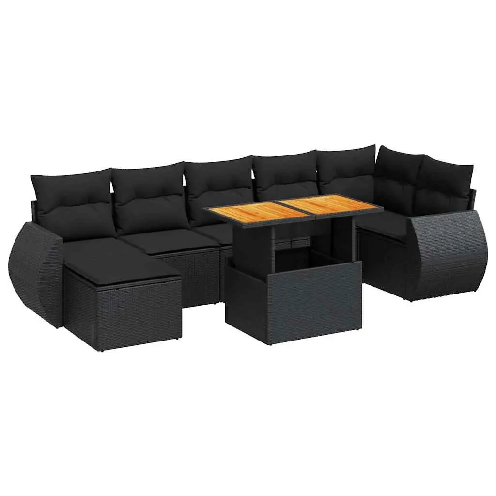 8-Piece Black Poly Rattan Sofa Set