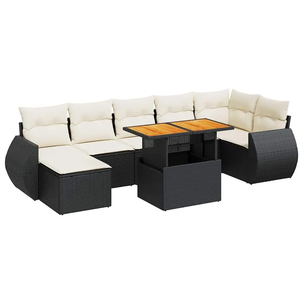 8 Piece Modular Outdoor Furniture Set Black PE Rattan Garden Sofa for Patio and Terrace