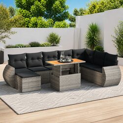 Garden Sofa Set 9 Piece Outdoor Furniture Grey Poly Rattan Modular Patio Seating