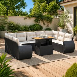 10-Piece Outdoor Furniture Set: Black Rattan Details
