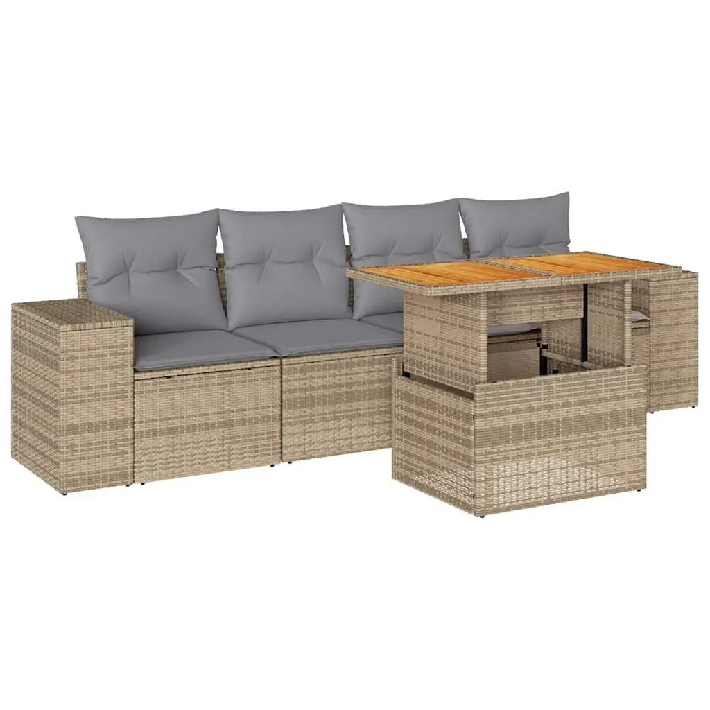 Garden Sofa Set 5 Piece Outdoor Furniture Patio Seating Modular Beige Cushions