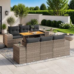 7 Piece Garden Sofa Set: Grey Poly Rattan Design