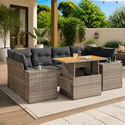 Garden Sofa Set 7 Piece Grey Poly Rattan Outdoor Furniture Patio Seating Modular
