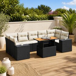 Specifications of 8-Piece Garden Sofa Set in Black Poly Rattan