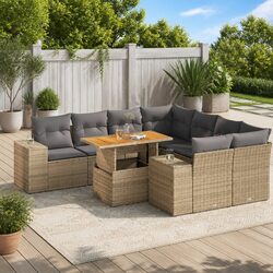 9-Piece Modular Sofa Set in Beige - PE Rattan Outdoor Furniture