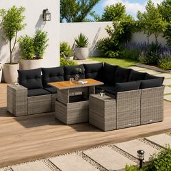 9-Piece Garden Sofa Set with Grey PE Rattan and Storage