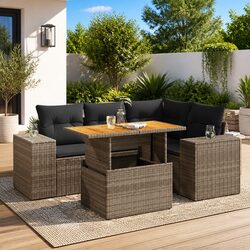 5-Piece Garden Sofa Set Specifications: Grey Poly Rattan