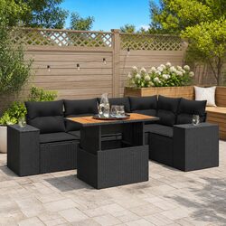 6 Piece Black Poly Rattan Garden Sofa Set - Specifications Included