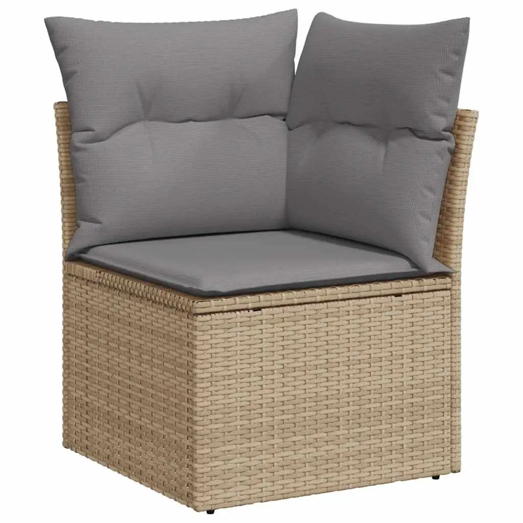7 Piece Outdoor Garden Sofa Set for Patio Beige Poly Rattan Furniture with Cushions