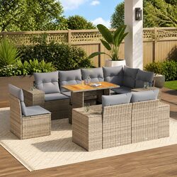 Garden Sofa Set 9 Piece Outdoor Furniture Patio Beige Poly Rattan Modular