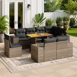 Garden Sofa Set 9 Piece Outdoor Furniture Patio Lounge Grey Poly Rattan Modular