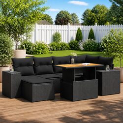 7 Piece Modular Garden Sofa Set in Black Poly Rattan