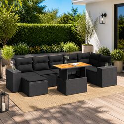 Garden Sofa Set 8 Piece Outdoor Furniture Poly Rattan Black Patio Seating with