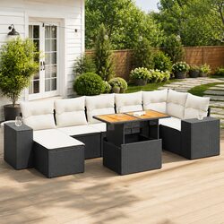Garden Sofa Set: 8 Pieces, Modular, Black Poly Rattan