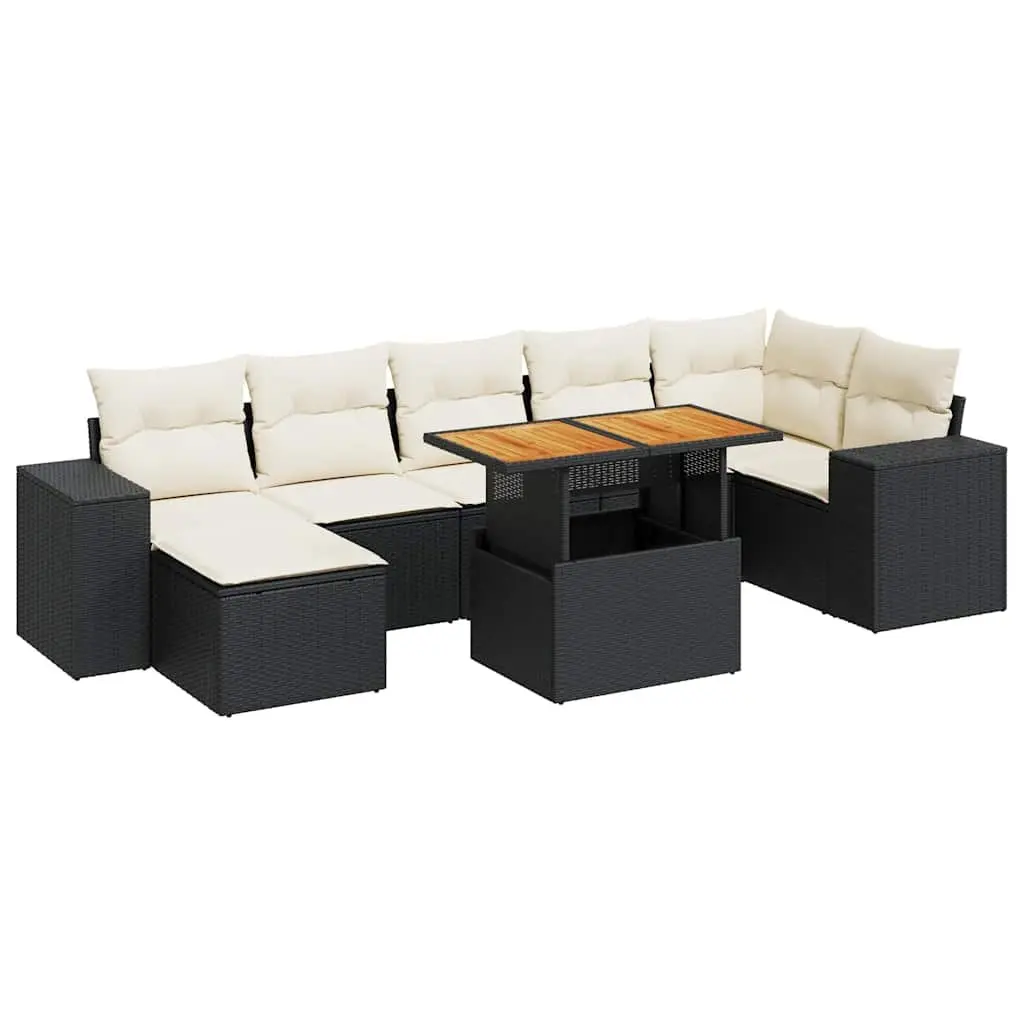 Garden Sofa Set 8 Piece Outdoor Furniture Patio Lounge Black Poly Rattan Modular